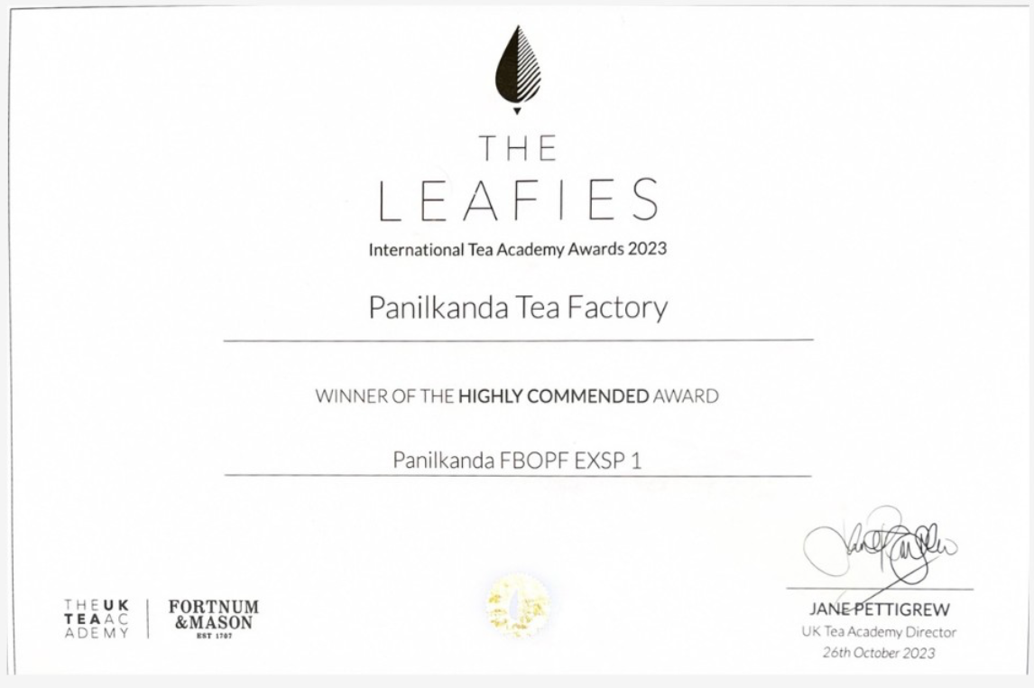 Panilkanda Tea Wins Highly Commended at The Leafies 2023